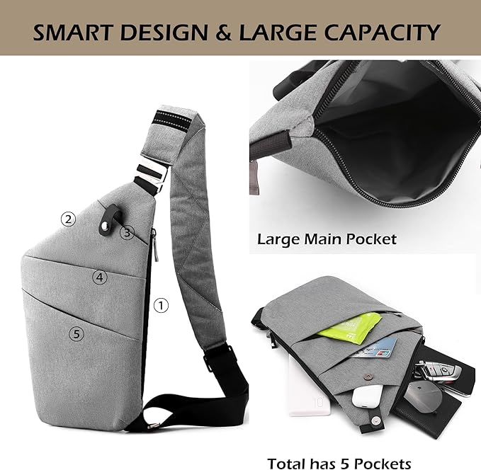 Anti Theft Crossbody Bags for Women Men, Multi-Pocket Shoulder Bag, Slim Sling Purse with 2 RFID Blocking Card (Right Shoulder-Purple)