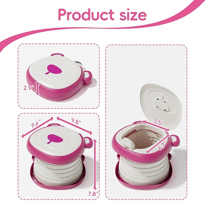 Travel Potty Seat for Toddler，Foldable Car Potty for Toddler, Portable Toilet Seat for Kids with Potty Liners, Absorbent Pads, Portable Potty Seat for Toddler Travel, Camping and Outdoor Use