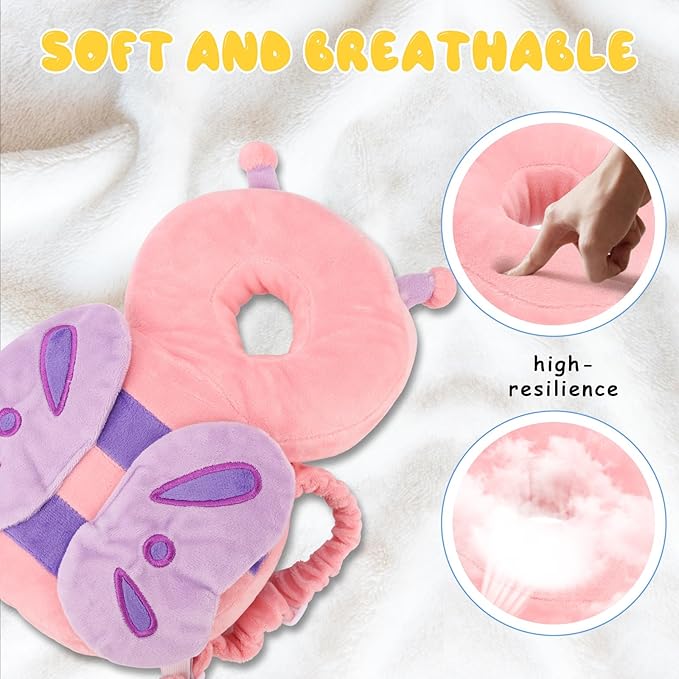 Baby Head Protection Backpack - Soft & Comfortable, Cute Cartoon Design, Pink Butterfly