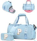 Easter Basket Stuffers Gifts for Kids-Girl Gym Bag with Shoe Compartment, Kid Personalized Weekender Overnight Bags, Initial Travel Tote with Makeup Pouch, Valentines Day Gift (Letter P)