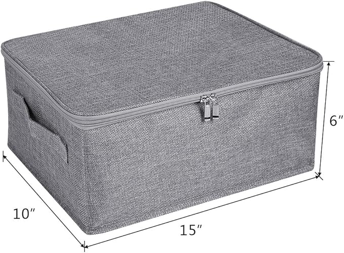 ANMINY 2PCS Storage Bins with Zipper Lids 13 Qt Lidded Fabric Storage Boxes Baskets Cubes with Handles Collapsible Washable Cotton Linen Closet Shelf Clothes Organizer Containers - Gray, Small