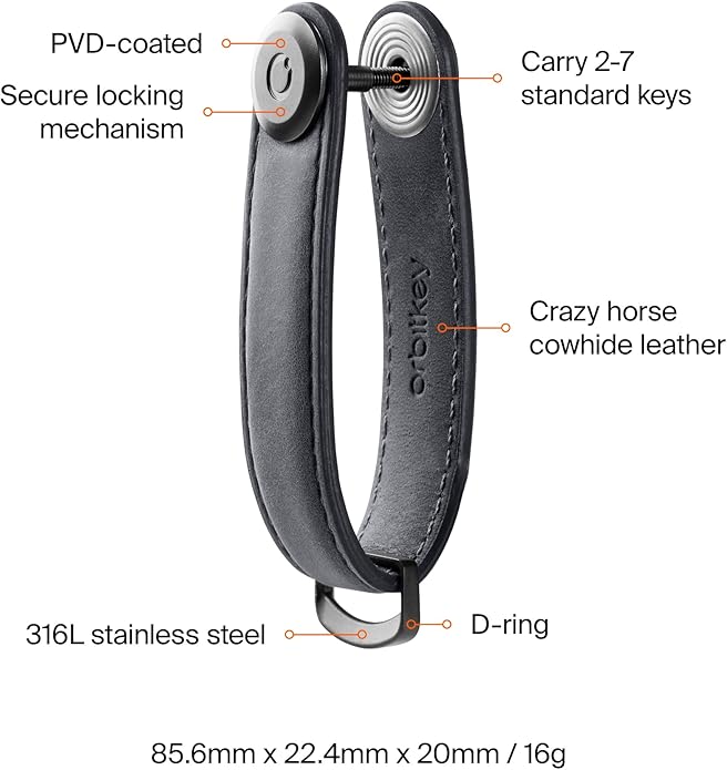 Orbitkey Crazy Horse Leather Key Organizer | Quiet Profile | Holds up to 7 Keys