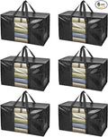 BALEINE 6-Pack Oversized Moving Bags with Reinforced Handles, Heavy-Duty Storage Tote Moving Supplies for Packaging, Camping (Black w/Window, 6-Pack)