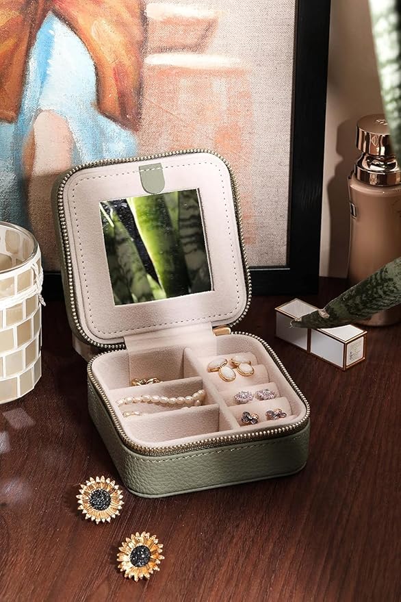 S.Leaf Travel Jewelry Organizer Travel Jewelry Boxes for Women Small Jewelry Travel Case Box Portable Travel Jewelry Case Travel Case Mini Jewelry (03_Lychee_Butterfly_Brown)