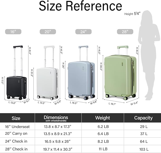 Hanke 16 Inch Underseat Carry On Luggage, Airline-Approved Hard Shell Small Suitcase with Spinner Wheels, Lightweight Tsa Lock Travel Luggage for Short Trips(Bamboo Green)