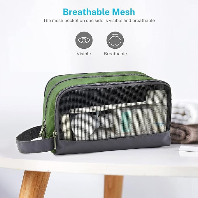 Gonex Travel Toiletry Bag Nylon, Dopp Kit Shaving Bag Toiletry Organizer Olive Green
