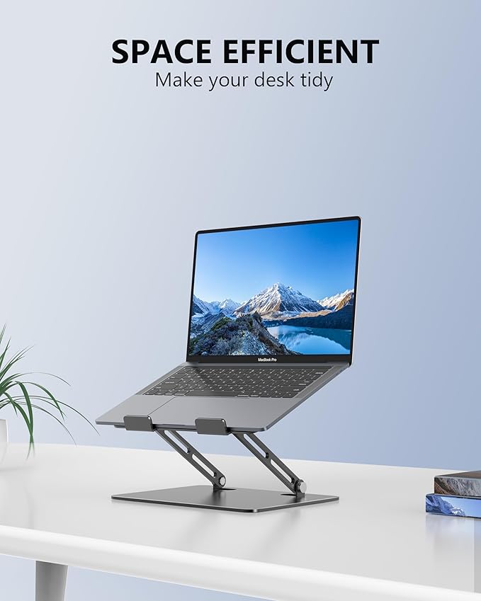Aluminum Laptop Stand, Laptop Stand for Desk, Adjustable Height Ergonomic Computer Stands Compatible with MacBook Air, Pro, Dell, HP, Lenovo More, All 10-16'' Notebooks Laptops, Gray