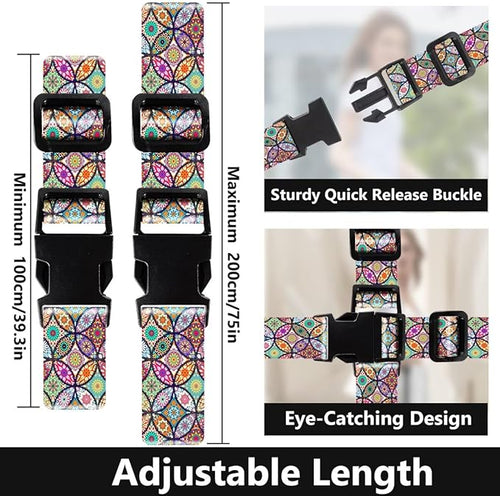 2 Pack Luggage Straps for Suitcases Adjustable Luggage Belt TSA Approved, Bright Colors Travel Packing Straps with Quick Release Buckle Unique Nylon for Sleeping Bag Car Seat, Bohemia