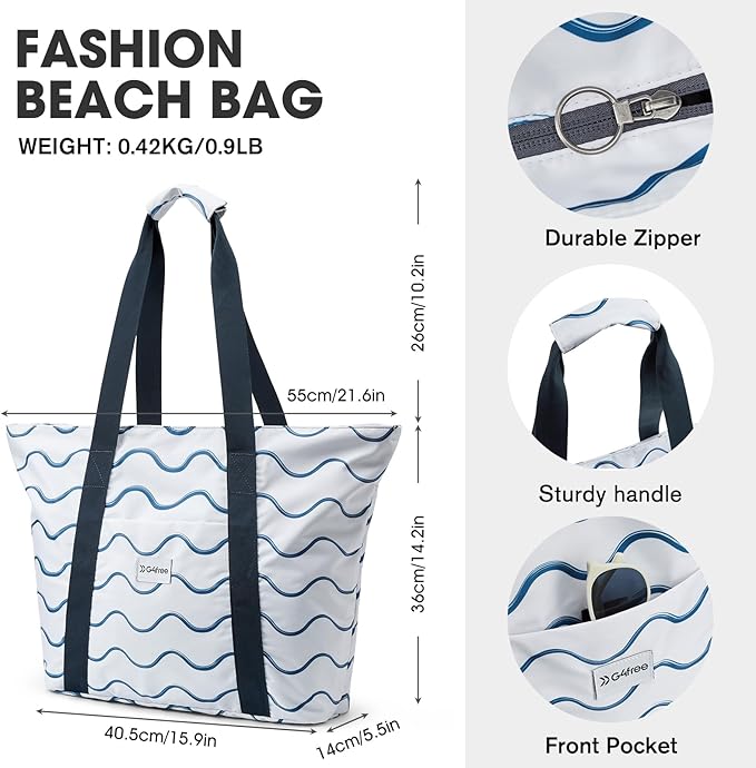 G4Free Beach Bag, Waterproof Beach Bags for Women, Personalized Strap Tote Bag for Women Birthday Gifts