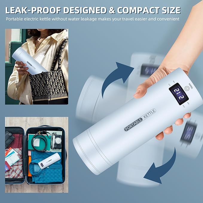 Travel Electric Kettle Portable Small Mini Tea Coffee Kettle Water Boiler, Water Heater with 4 Temperature Control,304 Stainless Steel with Auto Shut-Off & Boil Dry Protection, BPA-Free (Blue)