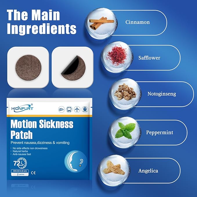 16ct Motion Sickness Patches – Sea Sickness Patches for Cruise, Car, Airplane, and Other Travel – Non-Drowsy, Effective, Lasts 72 Hours
