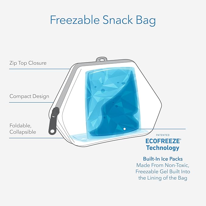PackIt® Freezable Snack Bag, Sage, Built with ECOFREEZE® Technology, Collapsible, Reusable, Zip Closure, Designed For Keeping Snacks Fresh On the Go