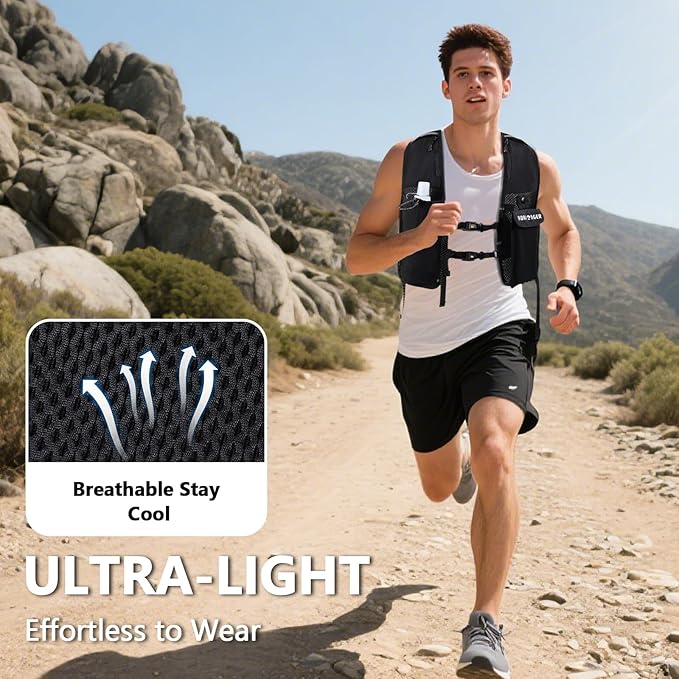 Running Hydration Vest for Women Men,Lightweight Breathable Hydration Pack with 500ml Soft Flask, Adjustable Chest Straps Reflective Backpack for Trail Running Marathon Race Jogging Cycling