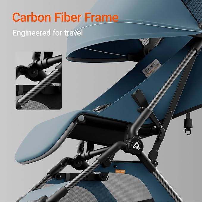 Lightweight Baby Travel Stroller with Carbon Fiber Frame, Compact & Airplane-Friendly, One-Handed Folding Design, 11.6 lbs, Perfect for Toddlers, Blue