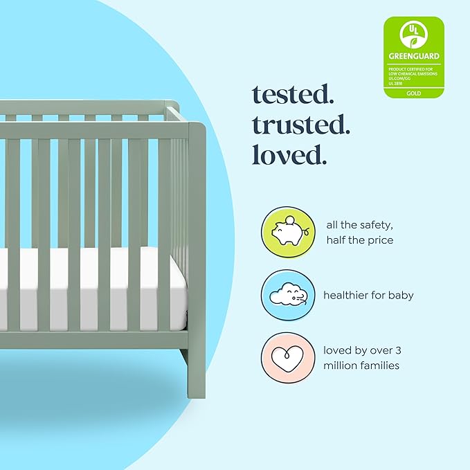 Carter's by DaVinci Colby 4-in-1 Baby Crib Convertible to Toddler Bed, Daybed, Full-Size Bed - Durable - GREENGUARD Gold Certified - 4 Adjustable Heights, Conversion Kit Sold Separately - Light Sage