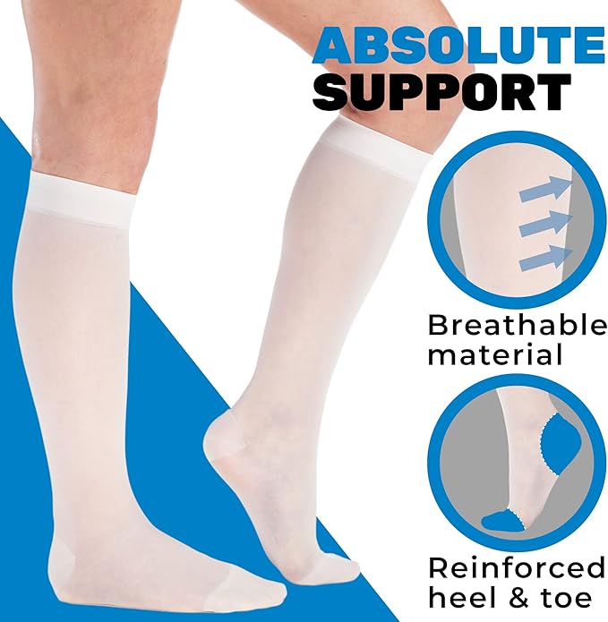 (3 Pairs - Closed Toe) Made in USA - Sheer Compression Socks for Women 15-20mmHg - Compression Stockings for Varicose Veins Circulation, Thrombosis, Embolism - White, Medium - A101WH2-3