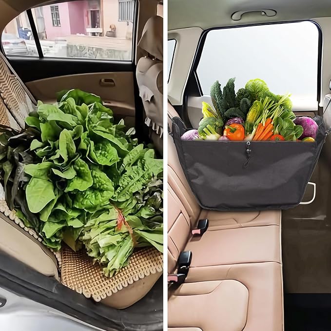 Car Seat Organizer - Large Capacity Passenger Seat Storage Travel Bag, Portable, Foldable and Collapsible Miscellaneous Car Hanging Bag, Shopping Shoulder Bag, Reusable Tote with Drawstrings