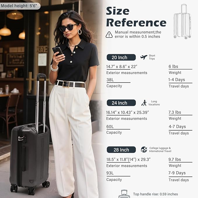 Coolife Luggage Suitcase PC+ABS with TSA Lock Spinner Carry on Hardshell Lightweight 20in 24in 28in (grey, S(20in))