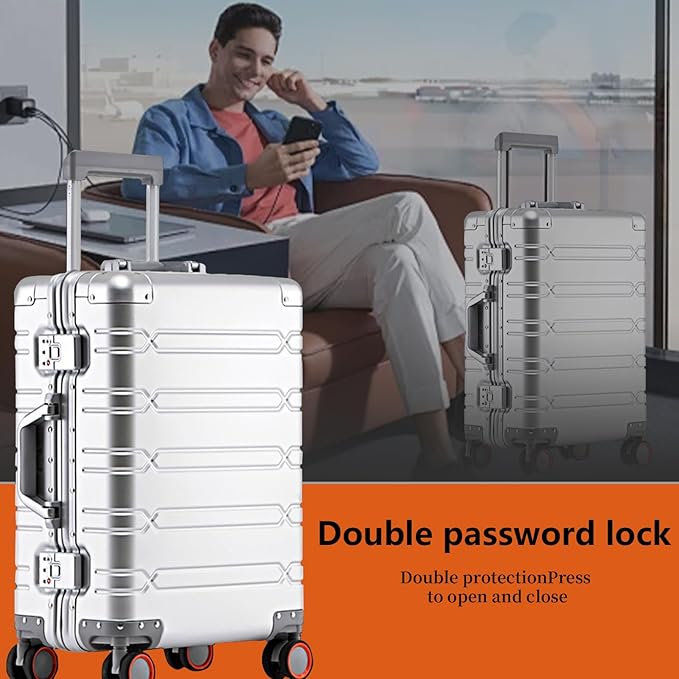 WEICHEN All Aluminum Magnesium Carry On Luggage 22x14x9 Airline Approved 20 Inch Hard Shell Suitcase with Spinner Wheels and TSA Lock