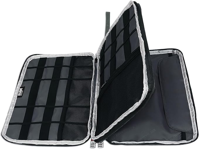 BUBM Double Layer Electronics Organizer, Travel Gadget Bag for Cables, Memory Cards, Flash Hard Drive and More, Fit for iPad or Tablet(up To 9.7")--Large, Gray