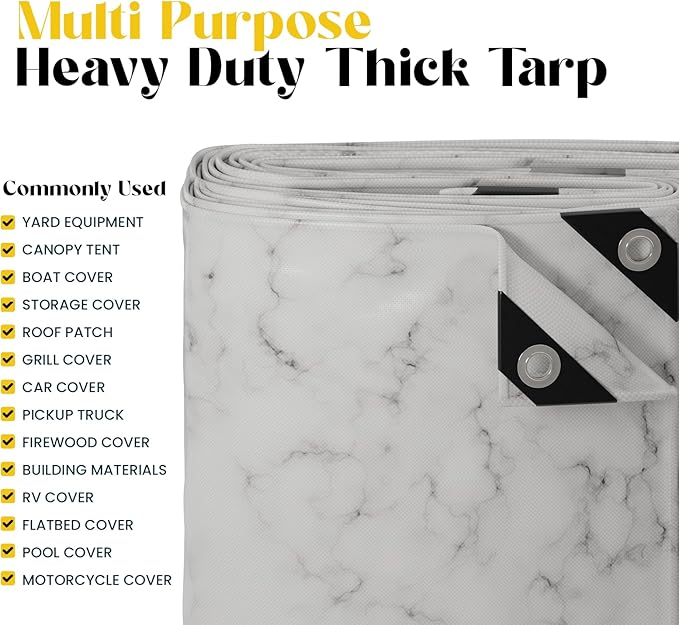 Core Tarps Extreme Heavy Duty 20 Mil Tarp Cover, Waterproof, UV Resistant, Rip and Tear Proof, Poly Tarpaulin with Reinforced Edges for Roof, Camping, Patio, Pool, Boat (Marble/White 30′ X 50′)