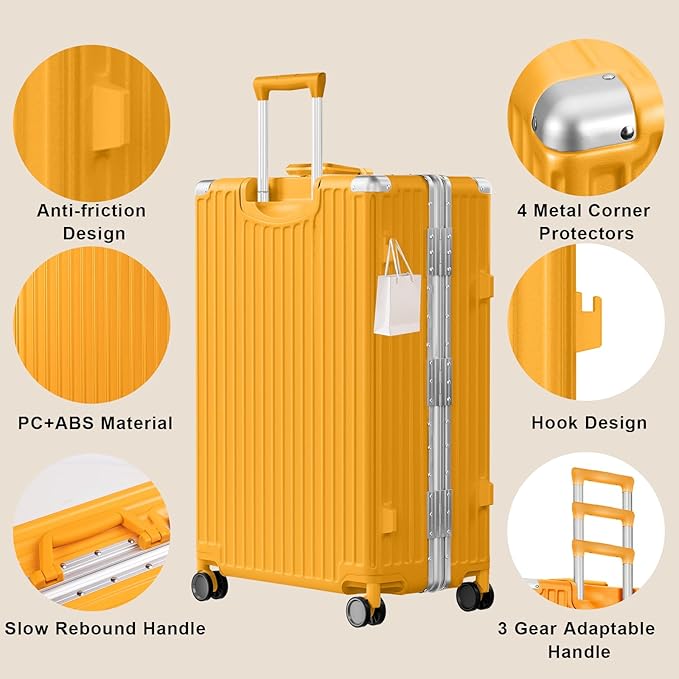 AnyZip Luggage PC+ABS Aluminum Frame Zipperless Checked Luggage Hard Shell Suitcase with TSA Lock Double Spinner Wheels 28 Inch Haze Blue