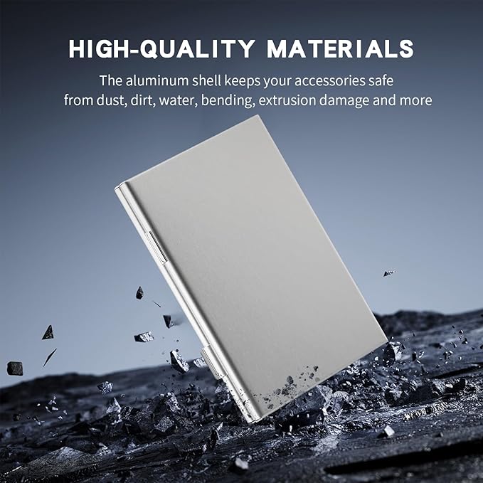 Aluminum SIM Card Case, 14Slots Ultrathin SIM Card Holder, Fit for 4 SIM Card, 4 Micro sim Card, 4 Nano sim Card and 2 Cell Phone Eject Pin Slots, Silver