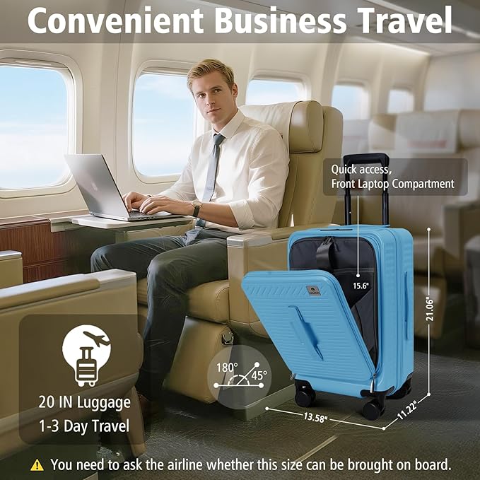 20 Inch Luggage with Spinner Wheels,Expandable Front Opening Suitcase 100% PC Hard Shell TSA Lock, Smooth Rolling Wheels, Lightweight Travel for Men and Women, Y03 Yellow Slightly Larger