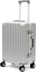26 Inch Checked Luggage with Spinner Wheels, No Zipper Aluminum Frame Hard Shell Suitcases with TSA Lock, PC+ABS Lightweight Large Suitcase for Travel (Silver)