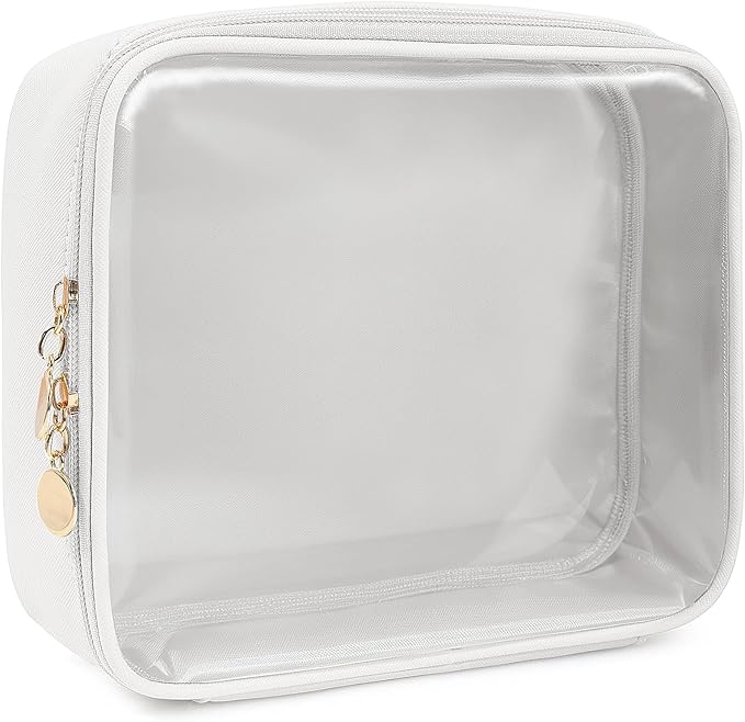 KOTORA TSA Approved Toiletry Bag with Mini Clear Makeup Bag Travel Size Beach Pool Bag Car Accessories for Women Her (2White)