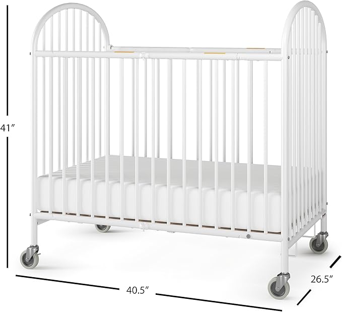 Foundations Pinnacle Folding Metal Hotel Crib and Sheet Bundle - Includes 4" Foam Mattress and 6-Pack White Fitted Compact Sheets for Babies & Toddlers