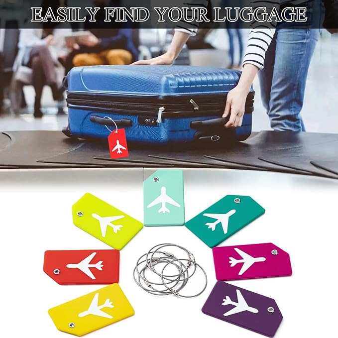 6 Pack Silicone Luggage Tag for Suitcases with Stainless Loop, Privacy Protection Travel Bag Tags Perfect to Quickly Spot Baggage Handbag (Cranberry)