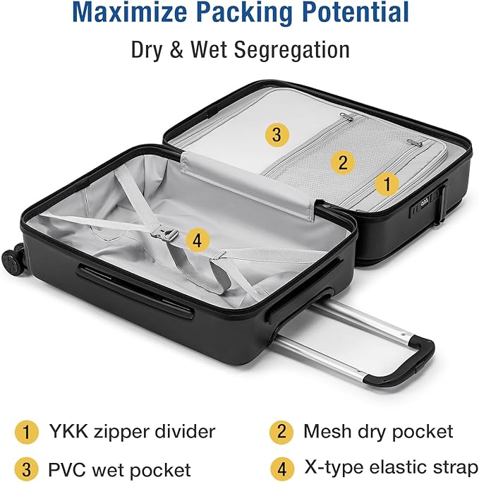 KYME 22-Inch Hardside Suitcase - Small Luggage, 100% PC Hard Shell with Laptop Compartment, TSA Lock, Double Wheels for Men & Women, Black