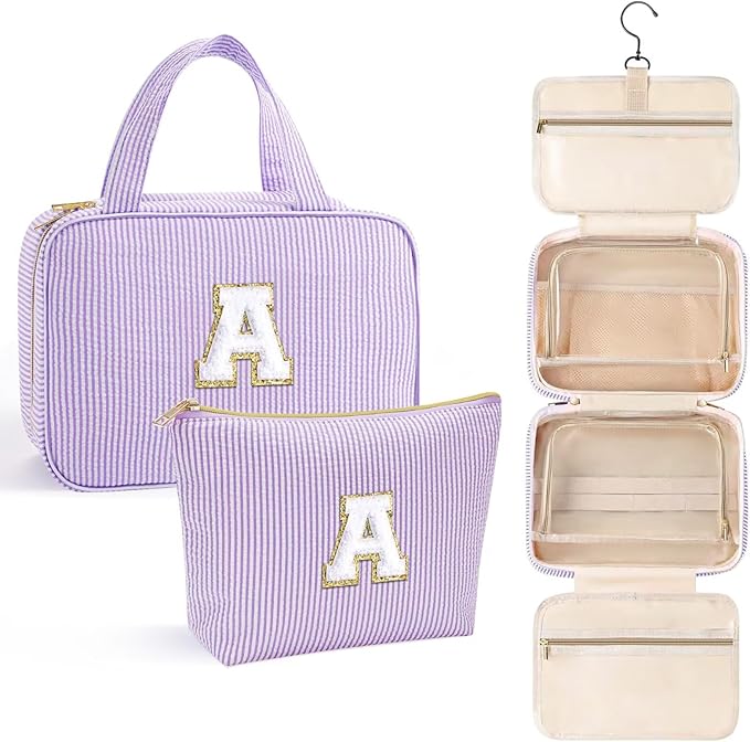 YOOLIFE 13 14 15 16 17 18 19 Year Old Girls Birthday Gifts - Hanging Toiletry Bag, Personalized Gifts for Women Teen Girls Daughter Sister Friends, Letter A, Purple