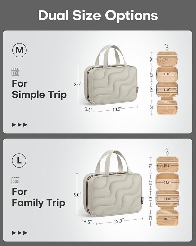 HOTOR Hanging Toiletry Bag - Spacious Travel Toiletry Bag for Women & Men, Multi-Pocket Makeup Organizer, Travel & Cruise Essentials for Business Trip, Gym, Grayish Brown, 11.0" x 8.7" x 3.9"