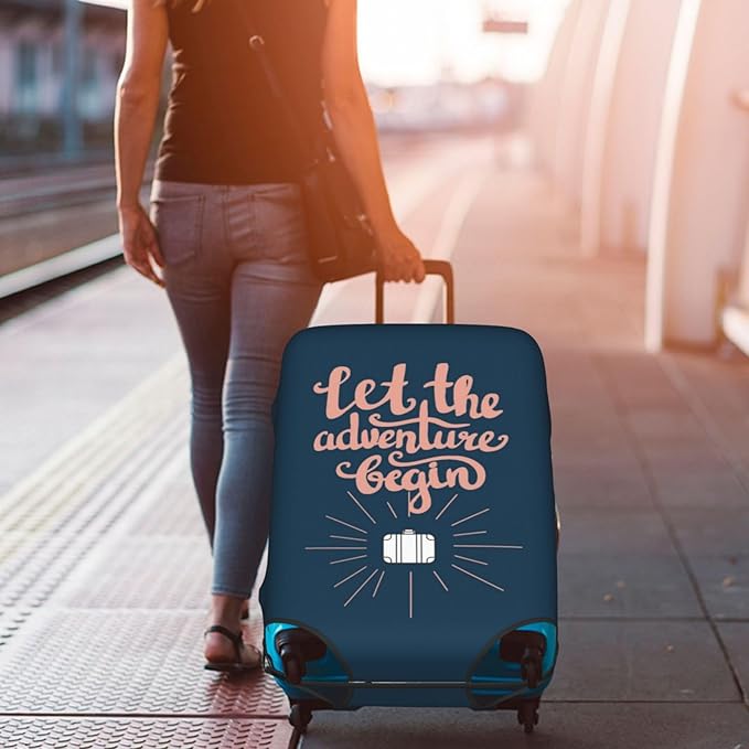 Let The Adventure Begin Luggage Cover Washable Suitcase Protector, Luggage Tag Travel Birthday Gifts For Men Women (M 22-25 Inch Luggage)
