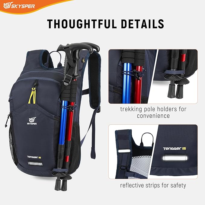 SKYSPER Hiking Backpack 15L Lightweight Walking Daypack for Camping Travelling Daytrip Small Trail Bagpack for Men Women