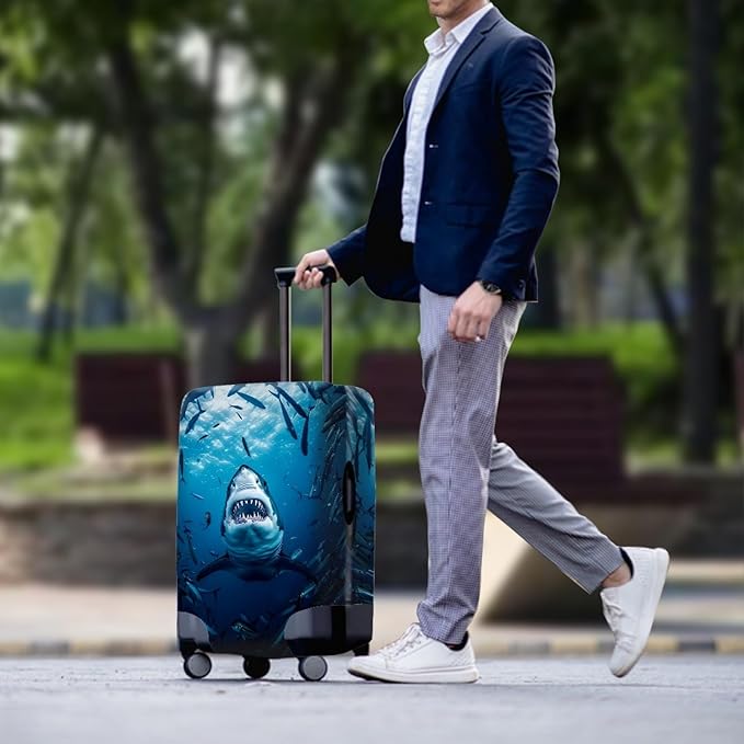 Seadworld Shark Luggage Cover 26-29 Inch High Elastic Thickened Travel Suitcase Covers Blue