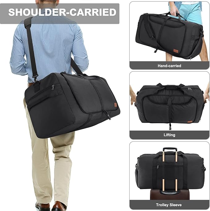 120L Duffle Bag for Travel, Large Foldable Waterproof Travel Duffel Bags Weekender Overnight Bag for Men and Women with Shoe Compartment (Black)