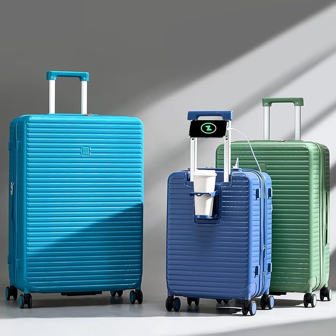 Hard Shell Suitcases Expandable Travel Luggage Sets 3 Piece, Carry on and Check in 3 Piece Luggage Suitcase Sets with Spinner Wheels Cup Holder Charger Built in (White, 20/24/28)
