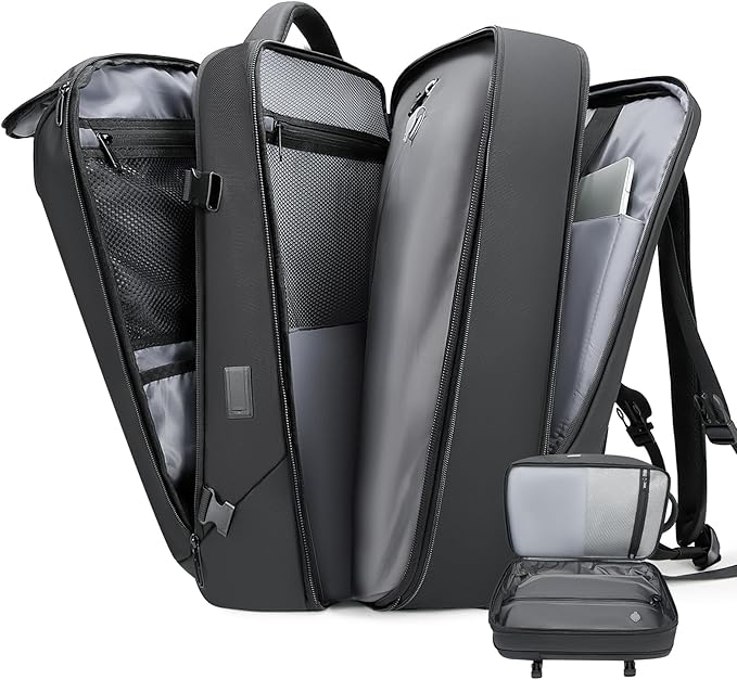 Vacuum Backpack for Men,50L Expandable Compression Backpack With Vacuum Seal, 17.3 Inch Water Resistant Laptop Backpack with USB Charging Port-Not Vaccum Pump Included