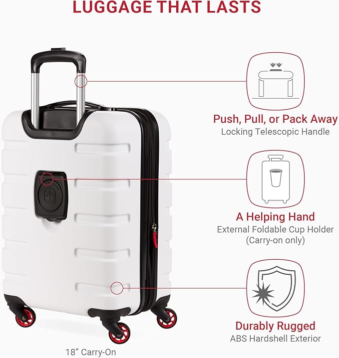 SwissGear 7366 Hardside Expandable Luggage with Spinner Wheels, White, 3-Piece Set (19/23/27)