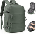 Vacuum Backpack Travel Laptop Backpacks For Women Men Carry On Backpack With Vacuum Compression Bags Seal Packing Personal Item Travel Bag Vacpack Backpacks Without Pump Olive Green