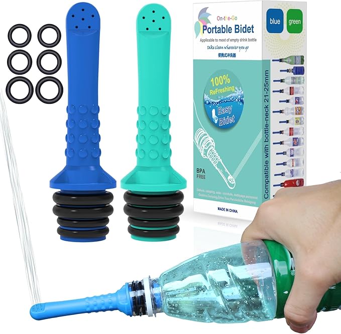 2PCS Backpacking Bidet - Portable Bidet for Toilet - Travel Bidets , Universal Shower Pipe for Traviling, Compatible with Every Bottle. Discreet,Ecological,Mini, Elderly,Sprayer,Personal,Handheld