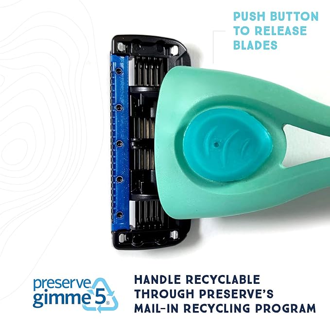Preserve Shave 5 Five Blade Refillable Razor, Made from Recycled Materials, Neptune Green