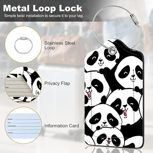 2Pack Luggage Tags for Suitcases, Cute Unique Pu Leather Cruise Luggage Tag with Privacy Cover ID Label Address Card and Metal Ring Suitable for Women Men Kids Travel Bag Silly Cat Face