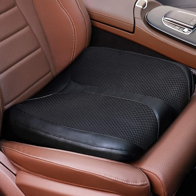 Car Memory Foam Heightening Front Seat Cushion for Short People Driving, Hip(Coccyx/Tailbone) and Lower Back Pain Relief Butt Pillows, Adult Booster Seat for Car. (Black)