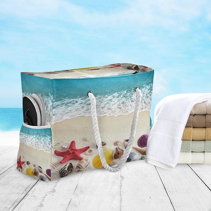 senya Large Beach Bags Totes Canvas Tote Shoulder Bag Soft Wave Water Resistant Bags for Gym Travel Daily Ocean