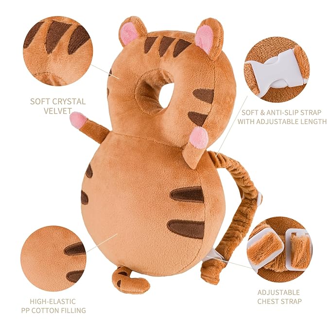 Baby Head Protector Backpack, Toddler Toddler Head Protector, Toddler Head Protector Padded Backpack Elasticated Carrier Wear (Tiger)