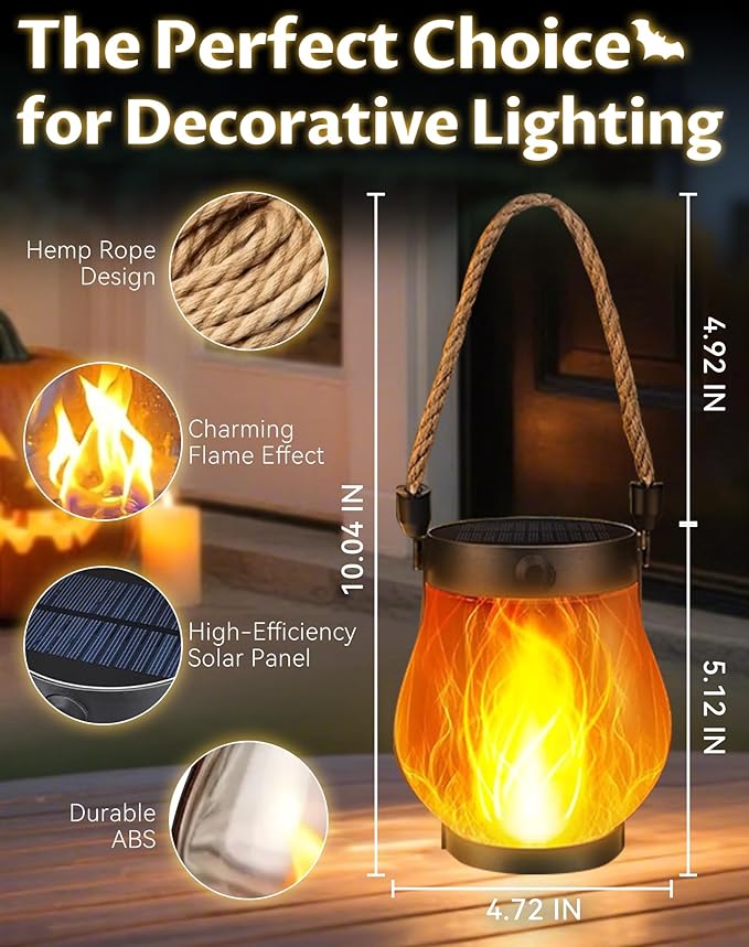 Kaliqo Solar Lantern Outdoor Lights - Official, Waterproof Kaliqo Solar Flame Lights Hangable with Dancing Flame, Hemp Rope Kaligo Lantern,Dual Charging Modes, Smokeless(1pcs)